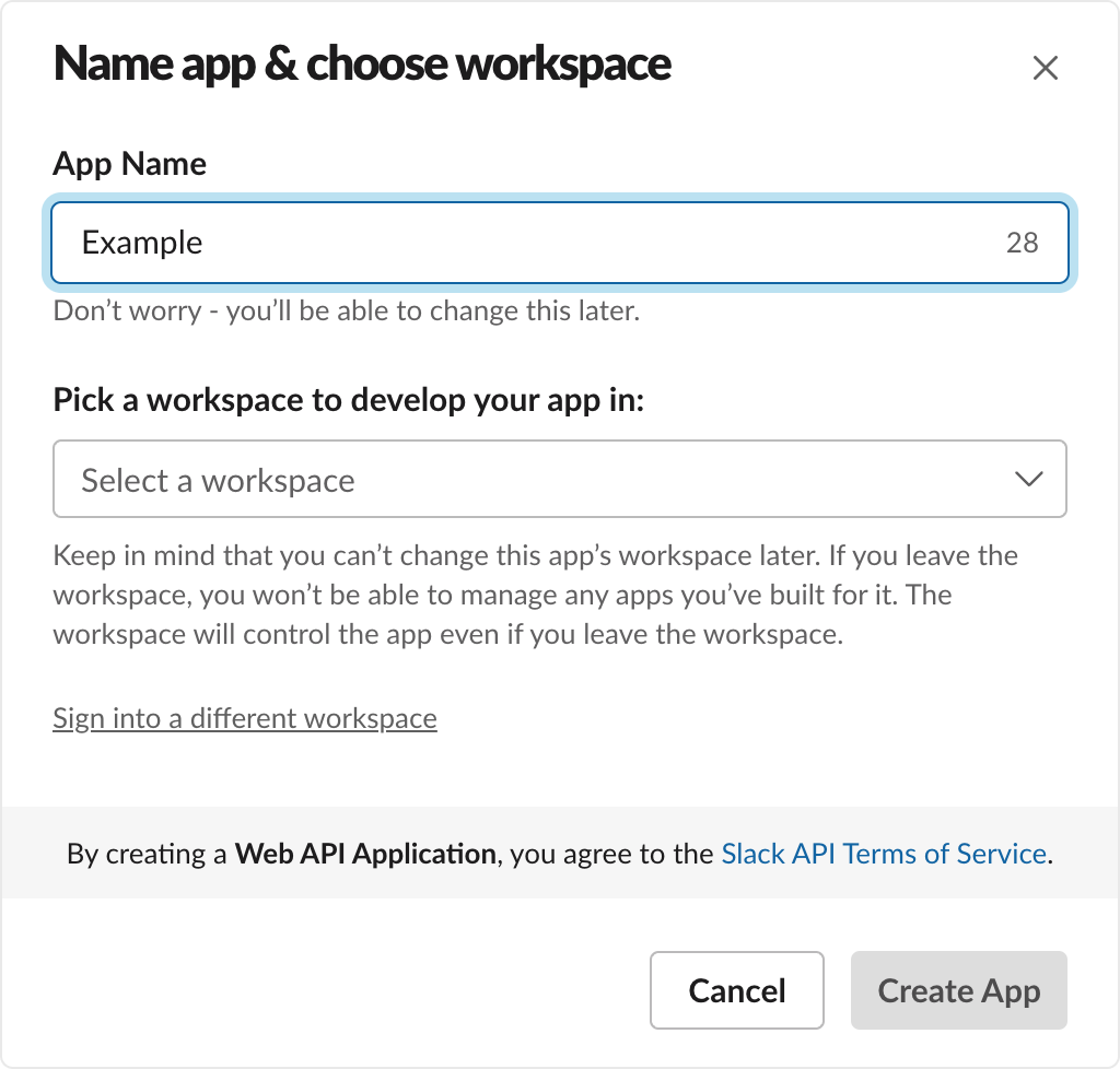 slack create app