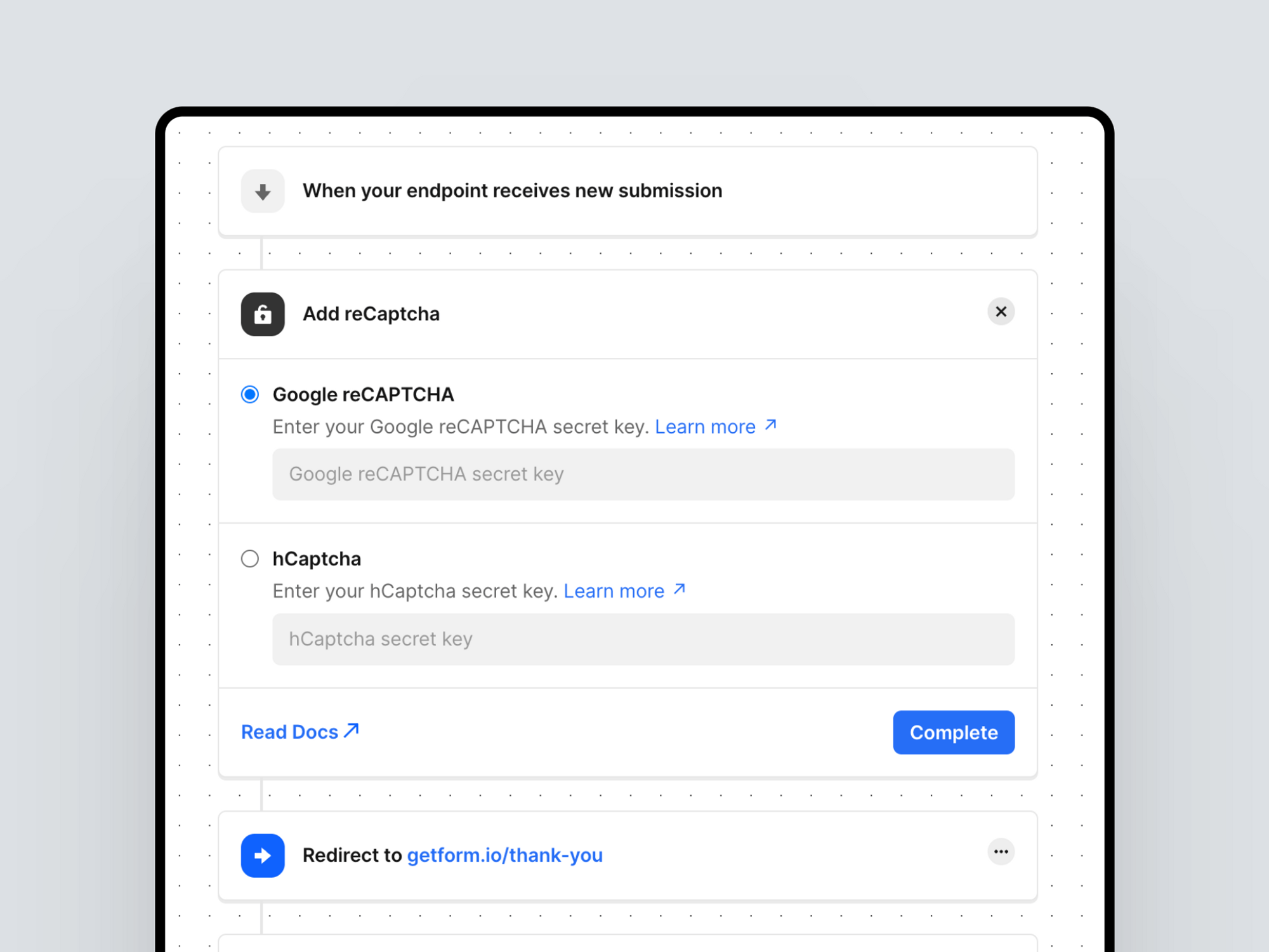 Webflow contact form reCAPTCHA