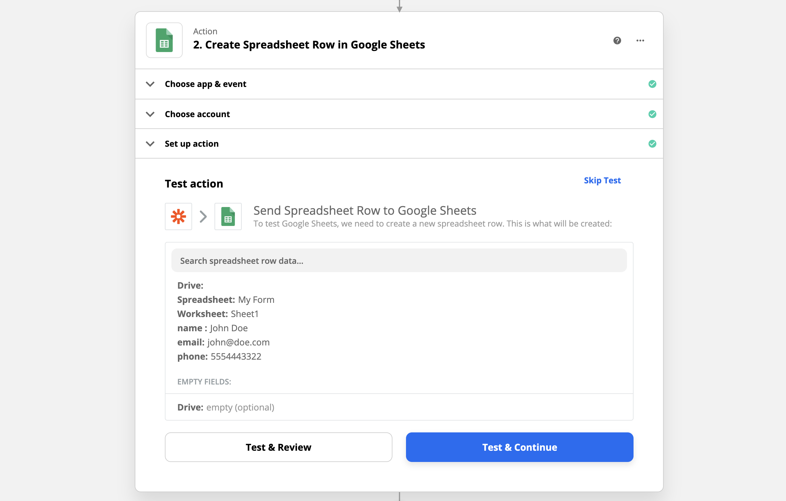 zapier-sheets-test